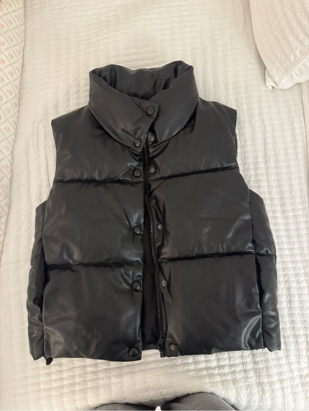 Zara Black Faux-Leather Puffer Vest